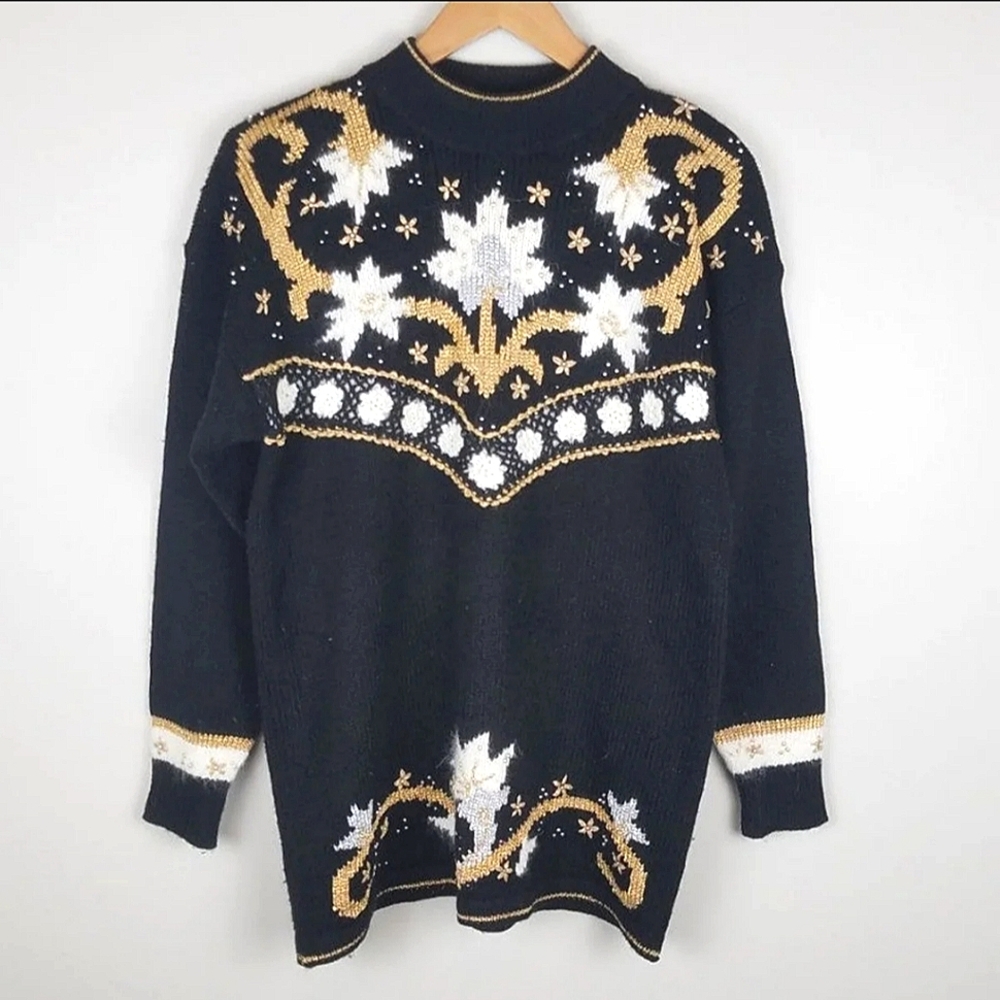 Vintage Grandma Knitted Gold Sweater Size Large
